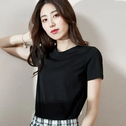 Short-sleeved T-shirt women's summer new white pure cotton short blck loose thin top ll-mtch inner wer bottoming shirt
Short-sleeved T-shirt women's summer new white pure cotton short blck loose thin top ll-mtch inner wer bottoming shirt