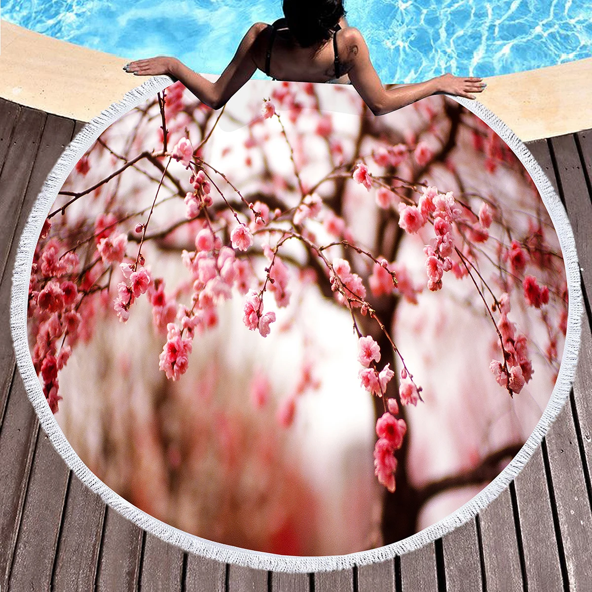 Round Beach Towel,Plum Blossom Polyester Sand Resistant Beach Blanket,Soft Absorbent Quick Dry Pool Towel Portable Picnic Mat 
Round Beach Towel,Plum Blossom Polyester Sand Resistant Beach Blanket,Soft Absorbent Quick Dry Pool Towel Portable Picnic Mat