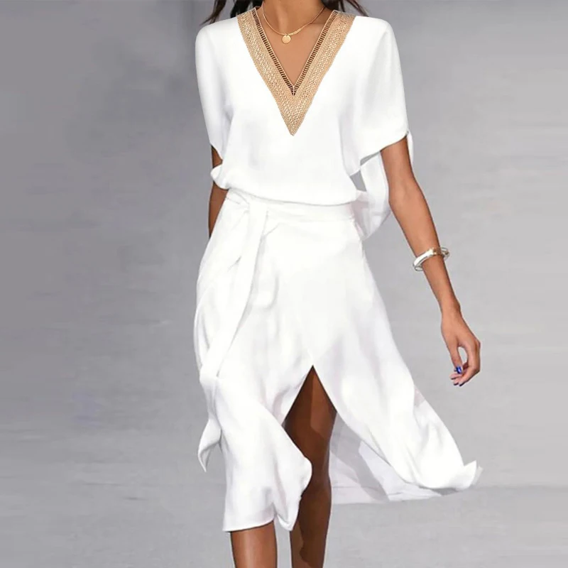 Женское кружевное платье с V-образным вырезом и коротким рукавом
Женское кружевное платье с V-образным вырезом и коротким рукавом