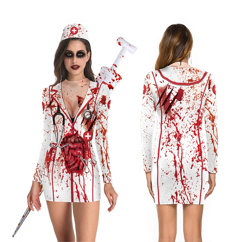 Scary Bloody Nurse Costumes Women Skeleton Skull Horror Terror Purim Halloween Costumes for Women Dresses Ghost Nurse Carnival
Scary Bloody Nurse Costumes Women Skeleton Skull Horror Terror Purim Halloween Costumes for Women Dresses Ghost Nurse Carnival