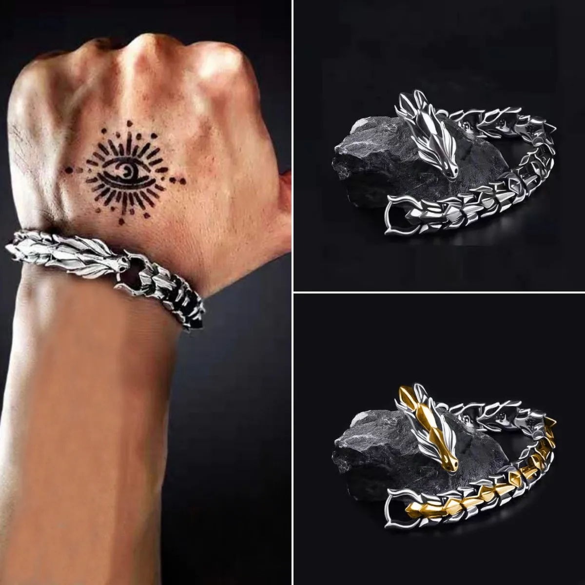 Hip Hop Personality Men's Silver Plated Keel Bracelet Charm Fashion Dragon Animal Bracelet Teen Accessories Gifts For Father Men
Hip Hop Personality Men's Silver Plated Keel Bracelet Charm Fashion Dragon Animal Bracelet Teen Accessories Gifts For Father Men