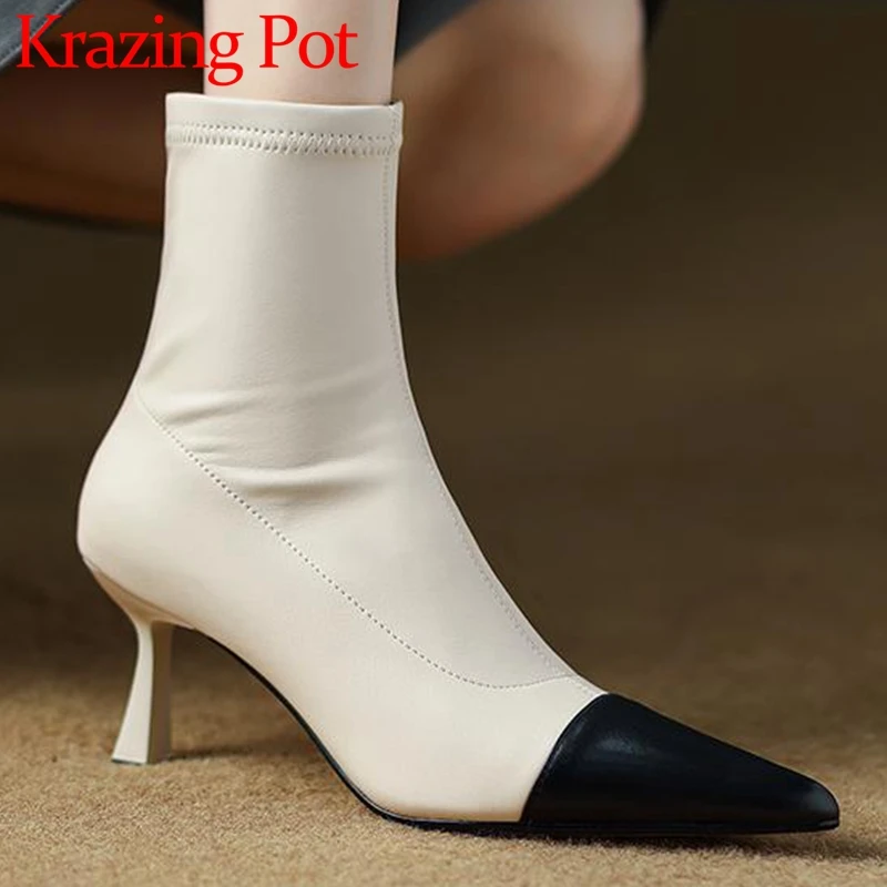 Ботильоны Krazing Pot женские из бычьей кожи, заостренный носок, на тонком высоком каблуке, Современные вечерние ботильоны, без застежки, большие...
Ботильоны Krazing Pot женские из бычьей кожи, заостренный носок, на тонком высоком каблуке, Современные вечерние ботильоны, без застежки, большие...