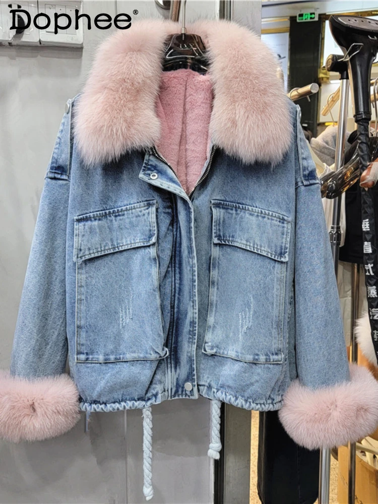 Korean Style Loose Real Fox Fur Denim Coat for Women 2023 Winter New Fleece-Lined Thickened All-Matching Cotton-Padded Coat
Korean Style Loose Real Fox Fur Denim Coat for Women 2023 Winter New Fleece-Lined Thickened All-Matching Cotton-Padded Coat