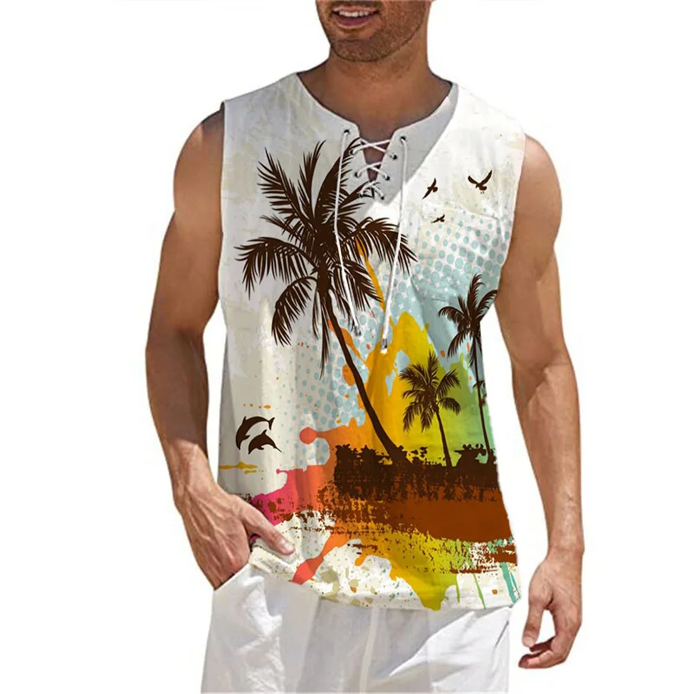 2022 Fashion Summer Men's Street High Quality V-Neck Lace-Up Vest Casual Loose Pockets 3d Printing Men's Sports Vest Clothing
2022 Fashion Summer Men's Street High Quality V-Neck Lace-Up Vest Casual Loose Pockets 3d Printing Men's Sports Vest Clothing