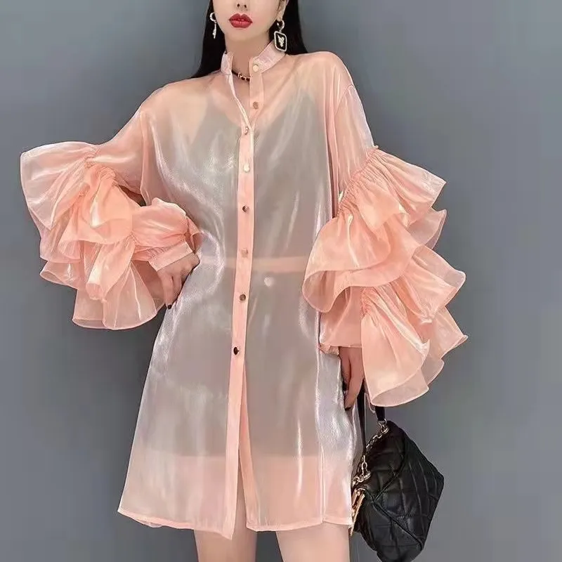 Summer New Fashion Shirts Casual Ruffled Patchwork Chiffon Women's Clothing Single Breasted Turn-Down Collar Solid Color Blouse
Summer New Fashion Shirts Casual Ruffled Patchwork Chiffon Women's Clothing Single Breasted Turn-Down Collar Solid Color Blouse