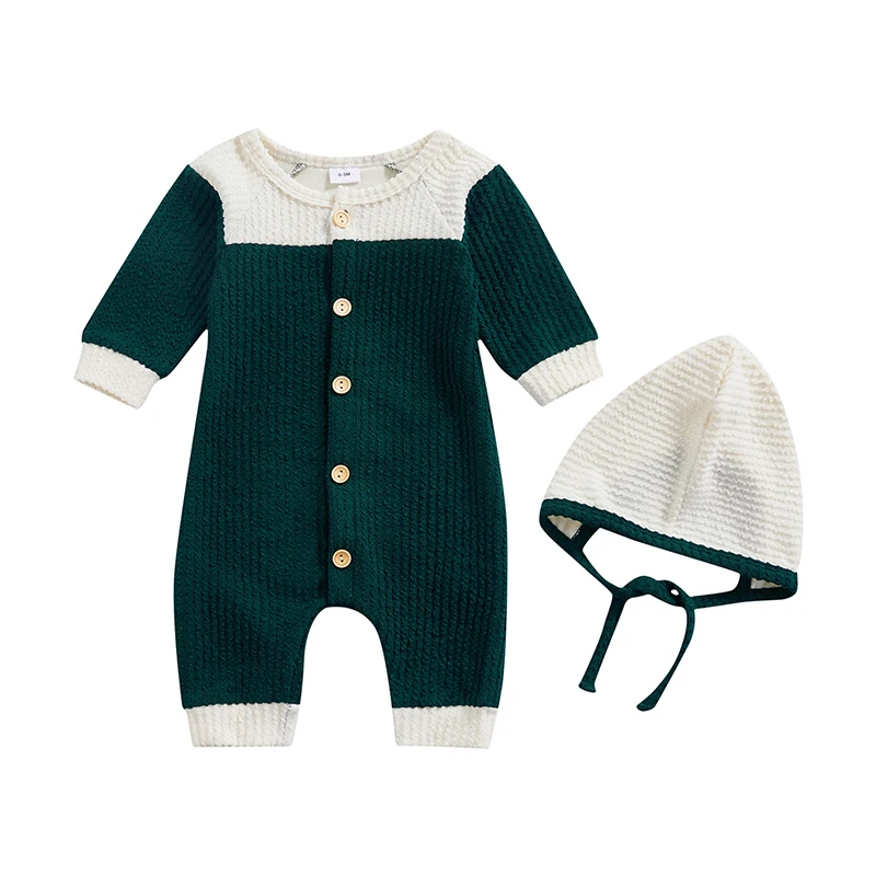 Infant Baby Girls Boys Romper Contrast Color Long Sleeve Jumpsuit Autumn Winter Button-Down 1-Piece Clothes with Hat
Infant Baby Girls Boys Romper Contrast Color Long Sleeve Jumpsuit Autumn Winter Button-Down 1-Piece Clothes with Hat