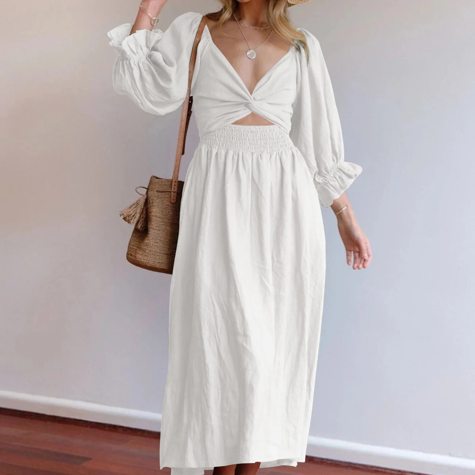 Women Elegant Loose Lantern Sleeve Dress Square Collar A-line Solid Color Long Dress Fashion Casual Women's Clothing 
Women Elegant Loose Lantern Sleeve Dress Square Collar A-line Solid Color Long Dress Fashion Casual Women's Clothing
