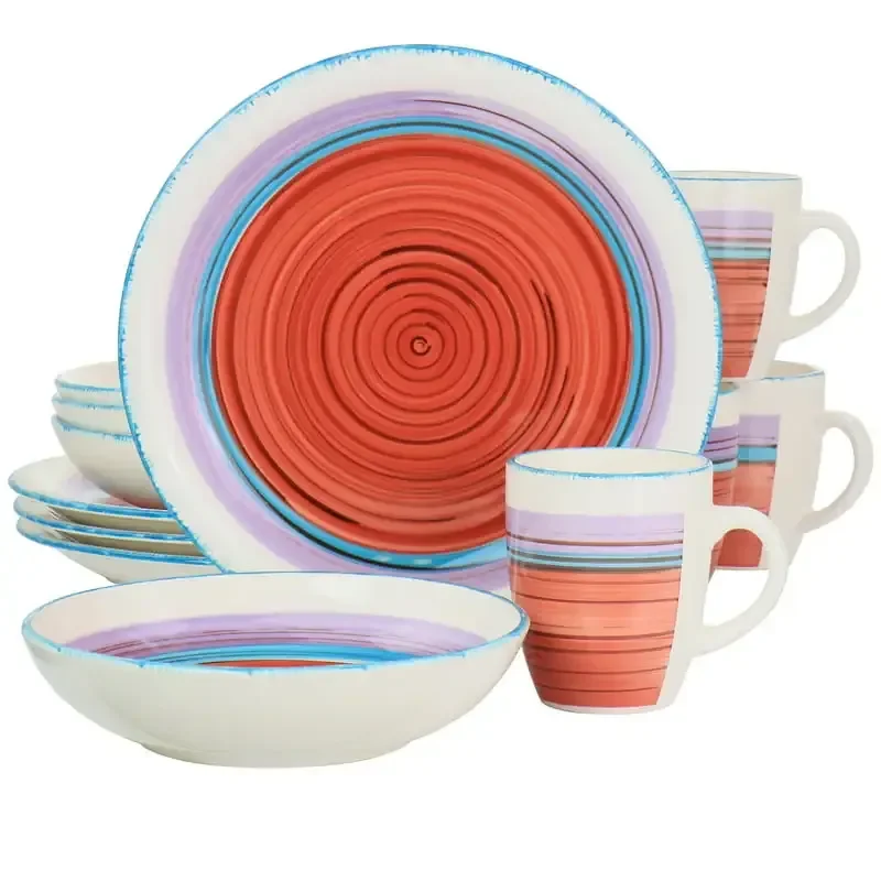

Круглый набор посуды Durastone Richvale из 12 предметов, красная посуда для здоровья и безопасности