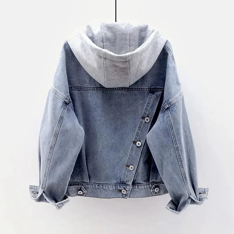 Blue Deconstructable Hooded Turn-down Collar Denim Jacket Women Loose Button Patchwork Outwear Large Size Jean Coat Female
Blue Deconstructable Hooded Turn-down Collar Denim Jacket Women Loose Button Patchwork Outwear Large Size Jean Coat Female