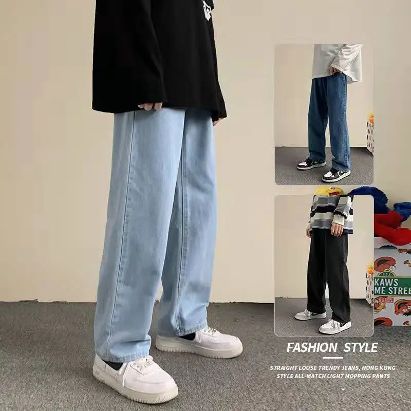 2022 Autumn Men Denim Wide-leg Pants Korean Style Straight Light Blue Baggy Jeans Elastic Waist Student Trousers Male Blue
2022 Autumn Men Denim Wide-leg Pants Korean Style Straight Light Blue Baggy Jeans Elastic Waist Student Trousers Male Blue