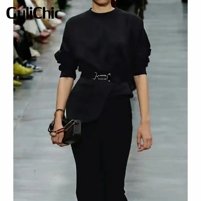 10.17 GuliChic Women Temperament Casual Black 2 Piece Set Round Neck Long Sleeve Short Pullover Sweatshirt + Cummerbund
10.17 GuliChic Women Temperament Casual Black 2 Piece Set Round Neck Long Sleeve Short Pullover Sweatshirt + Cummerbund