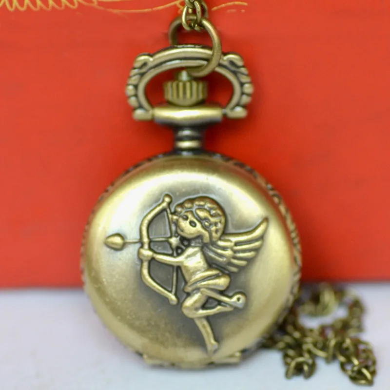 Small Cute Bronze Quartz Pocket Watch for Men Women Angel Wings Kid Arrow Engraved Case Fob Chain Pendant Necklace Clock Gifts 
Small Cute Bronze Quartz Pocket Watch for Men Women Angel Wings Kid Arrow Engraved Case Fob Chain Pendant Necklace Clock Gifts