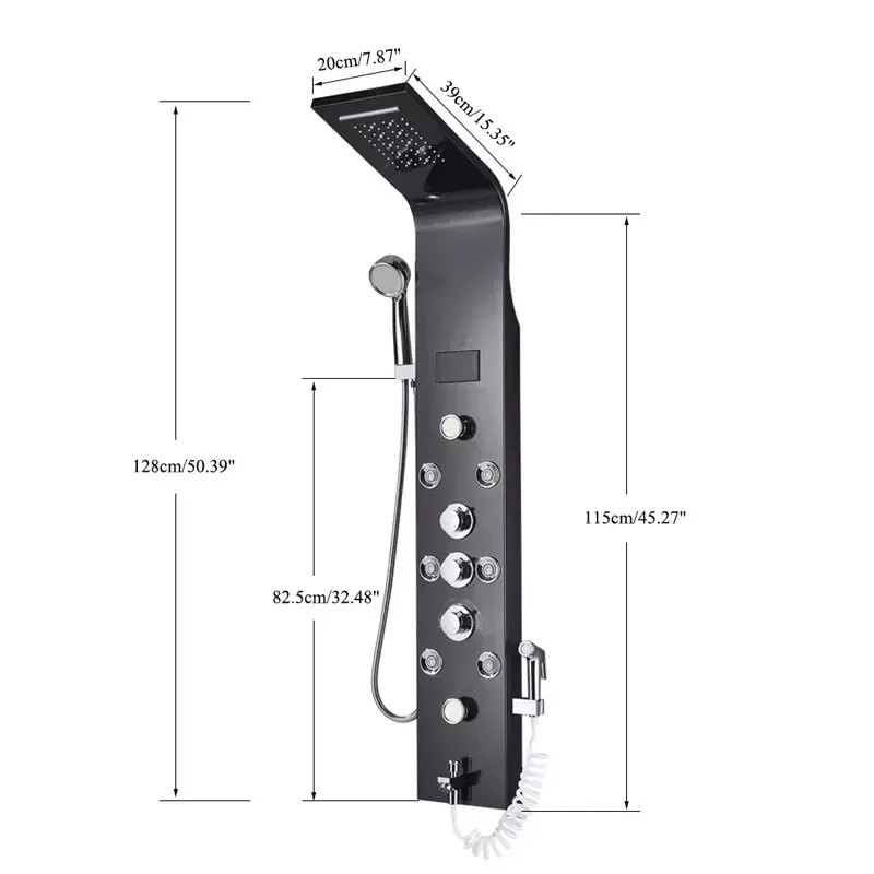 

Черная душевая панель со светодиодной подсветкой, Душевые системы для ванной, Душевая система горячей и холодной воды, многофункциональная...