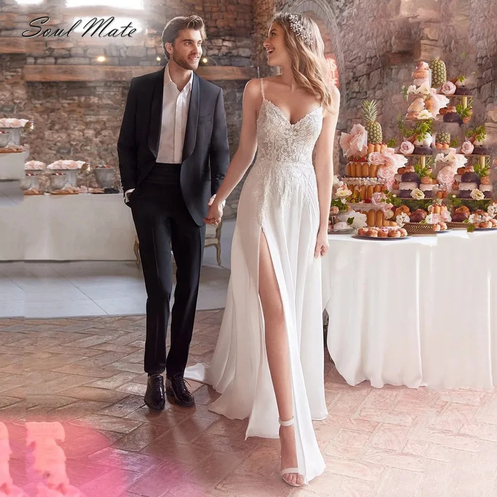 Boho Modern Simple 2022Wedding Dress A Line Chiddon Bride Dresses Sexy Slit Lace Spaghetti Straps Backless Bridal Robe De Mariee
Boho Modern Simple 2022Wedding Dress A Line Chiddon Bride Dresses Sexy Slit Lace Spaghetti Straps Backless Bridal Robe De Mariee