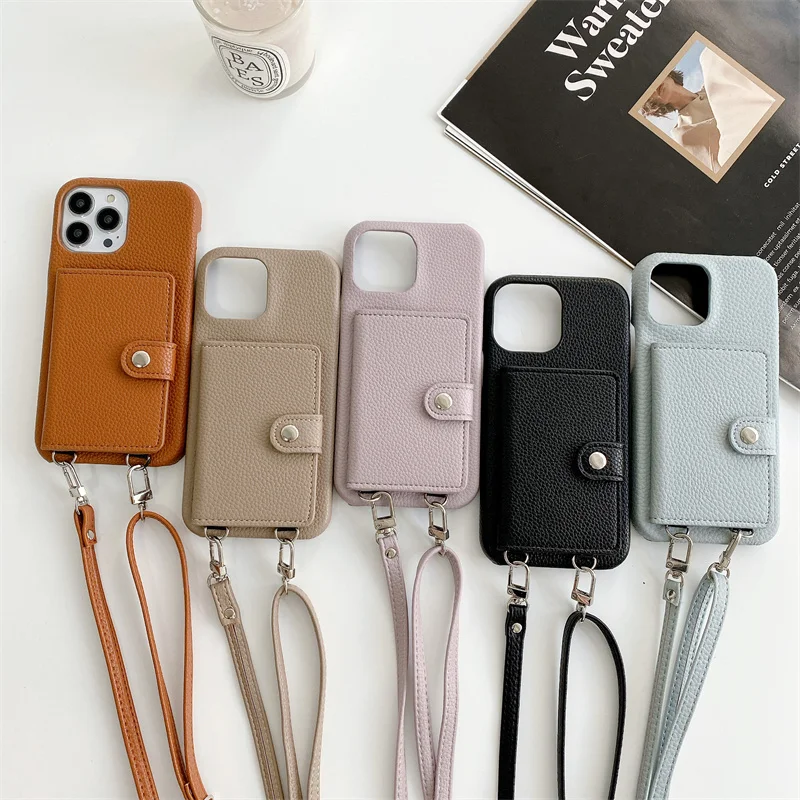 Lychee Pattern Phone Case For iPhone 13mini 12 11pro Max X XR XS Max 7 8 Plus PC Hard Card Holder Protective Cover with Lanyard
Lychee Pattern Phone Case For iPhone 13mini 12 11pro Max X XR XS Max 7 8 Plus PC Hard Card Holder Protective Cover with Lanyard