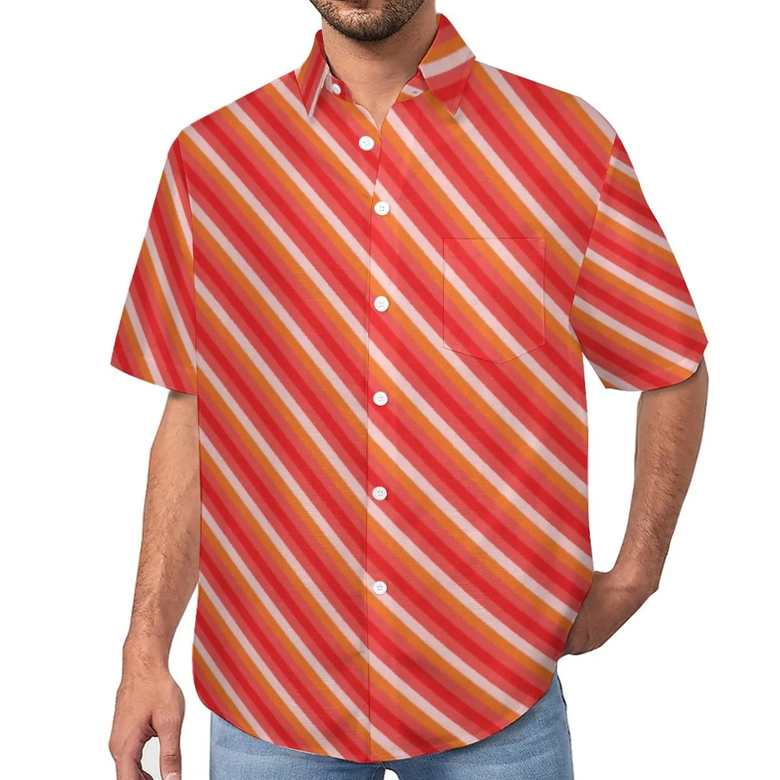 

Striped Pallets Blouses Men Colorful Print Casual Shirts Hawaii Short Sleeve Design Novelty Oversize Beach Shirt Gift