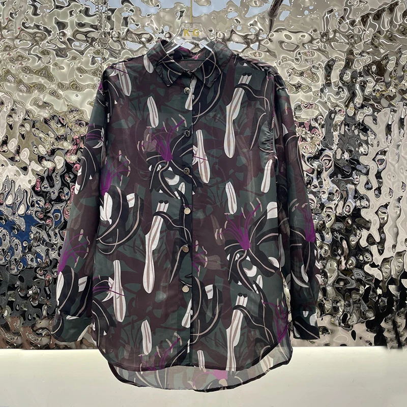 Long Sleeve Shirts For Women Perspective Thin Blouses Printed Loose Tops Larger Top 
Long Sleeve Shirts For Women Perspective Thin Blouses Printed Loose Tops Larger Top