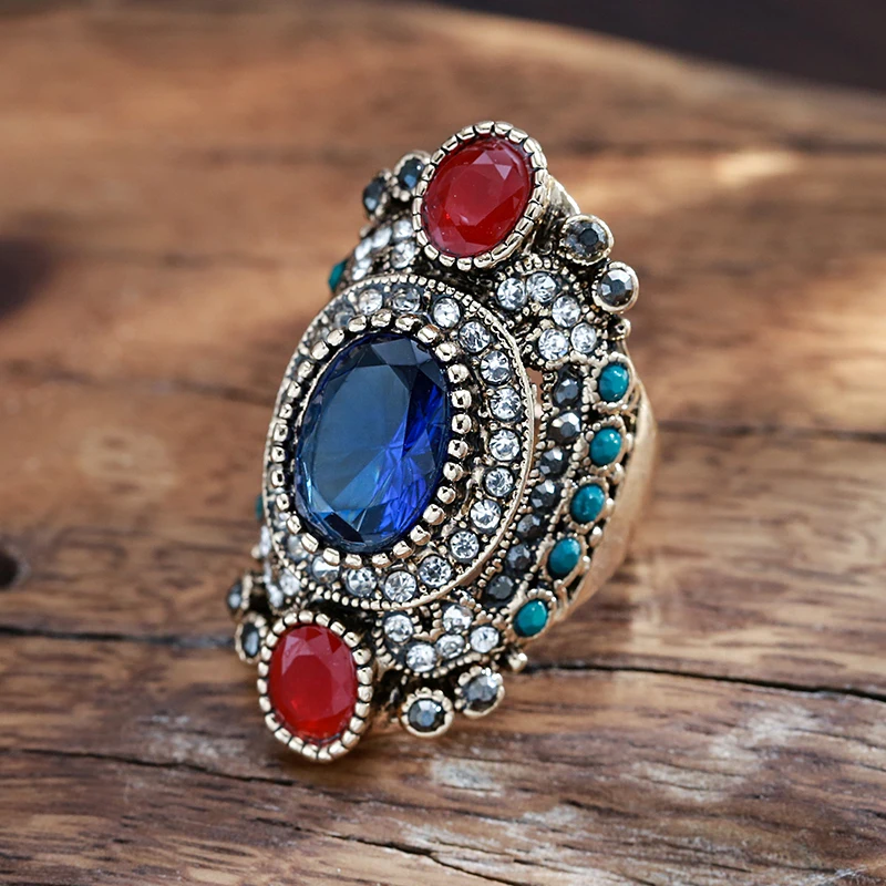 Wbmqda Vintage Bohe Colored Gemstone Large Rings For Women Antique Gold Design Does Not Tarnish Luxury Trendy Accessory Jewelry 
Wbmqda Vintage Bohe Colored Gemstone Large Rings For Women Antique Gold Design Does Not Tarnish Luxury Trendy Accessory Jewelry