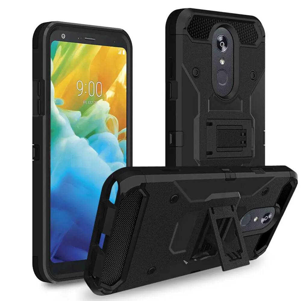 

3 in 1Heavy Tough Rugged Armor Shockproof Case For LG Stylo 5 Plus Armor Belt Clip Holster Case Cover Stand+Screen Protector
