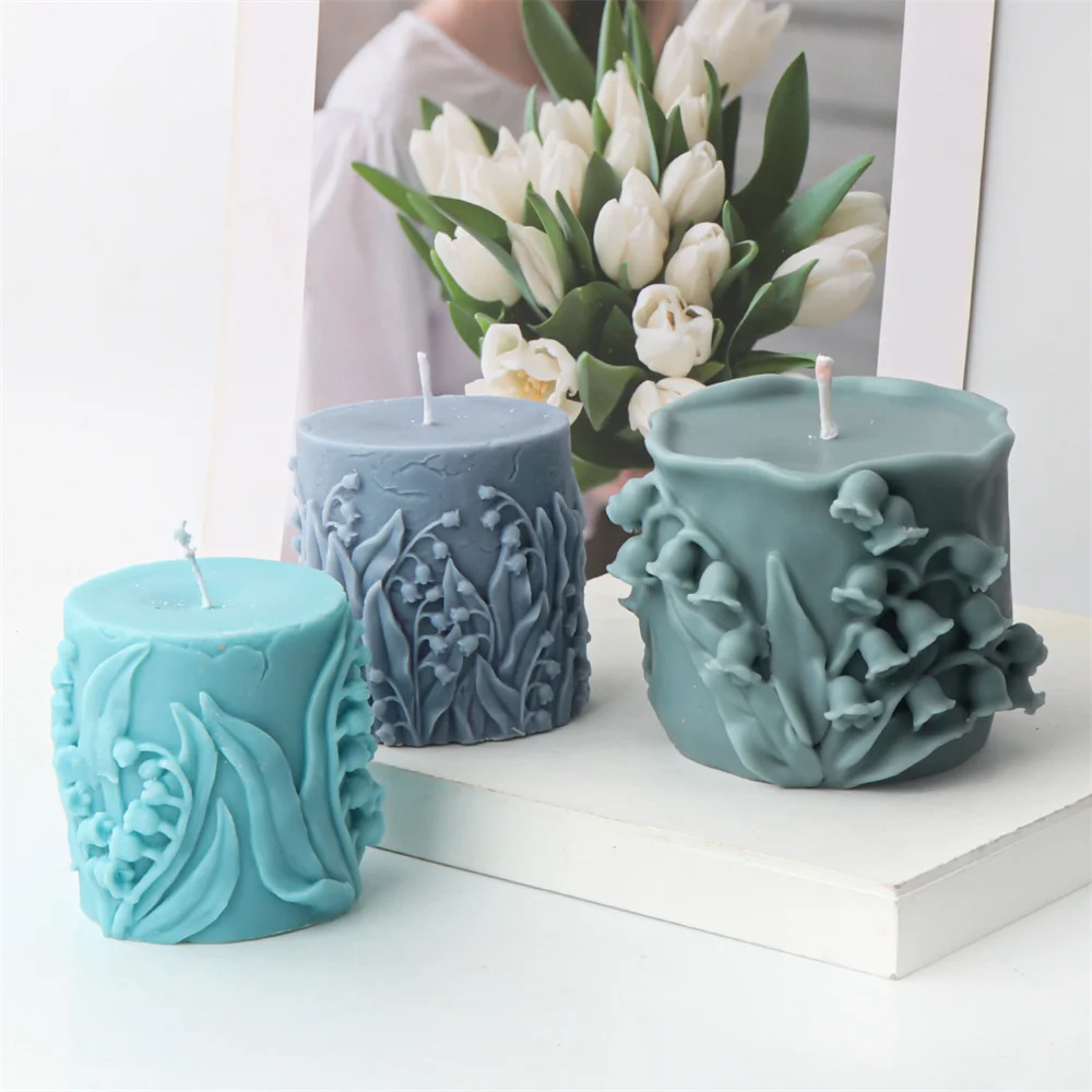 

Lily of The Valley Pillar Silicone Candle Mold Craft Aromatherapy Soy Wax DIY Bell Orchid Flower Cylindrical Handmade Soap Mould