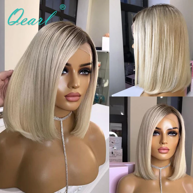 

Short Wigs Human Hair Full Lace Wig for Women Icy Platinum Blonde Lace Front Wig 60# Straight Virgin Hair Pre plucked Sale Qearl