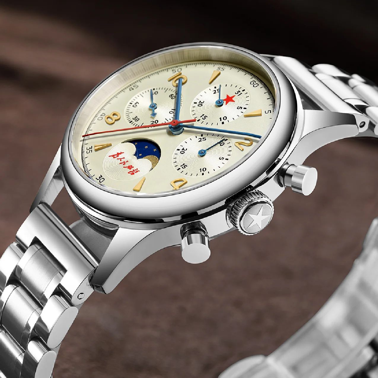 

SEAKOSS 1963 Seagull Movement Mechanical Watches Sapphire Men Chronograph Watch Pilot Multi-Function Moon Phase Calendar Clock