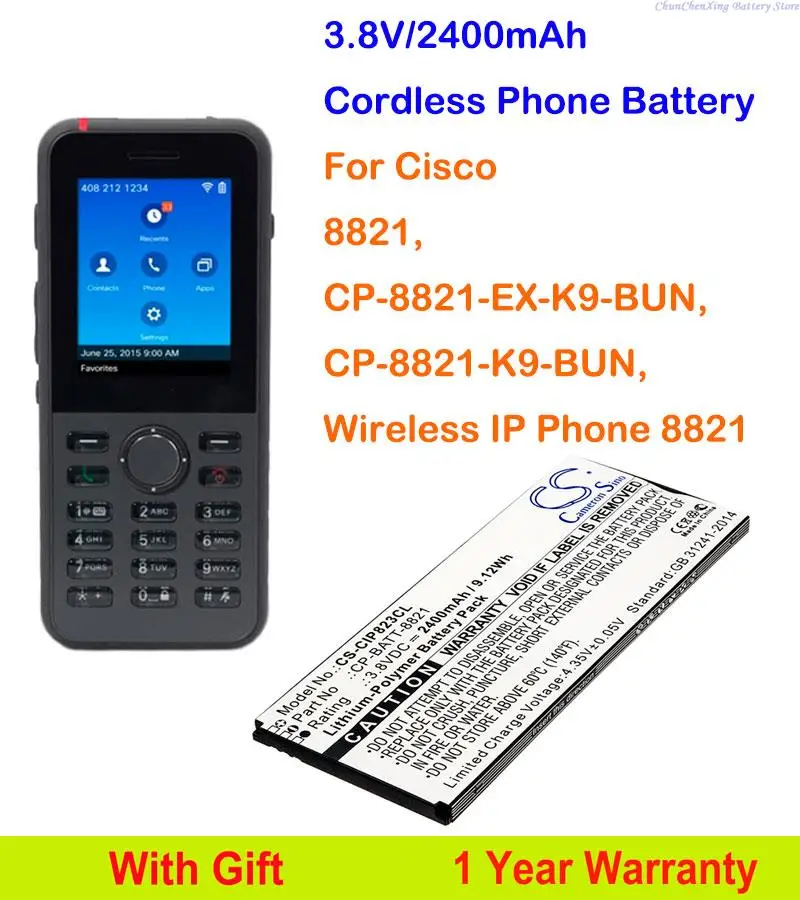 

CameronSino 2400mah Cordless Phone battery for CISCO 8821,CP-8821-EX-K9-BUN,CP-8821-K9-BUN,CP-8821-K9-BUN,Wireless IP Phone 8821
