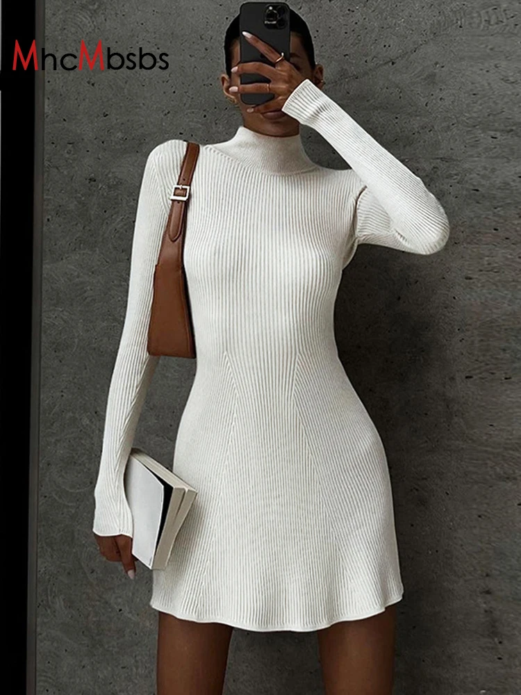 White Ribbed Knitted Bodycon Mini Dress Women Winter Long Sleeve Turtleneck Sweater Robe Korean Clothes Japanese Female Vestidos
White Ribbed Knitted Bodycon Mini Dress Women Winter Long Sleeve Turtleneck Sweater Robe Korean Clothes Japanese Female Vestidos
