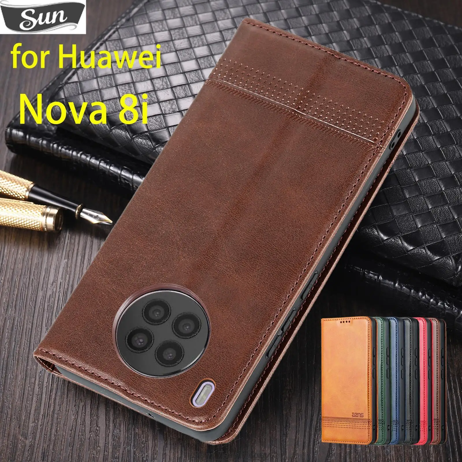 

Deluxe Magnetic Adsorption Leather Fitted Case for Huawei Nova 8i Flip Cover Protective Case Capa Fundas Coque