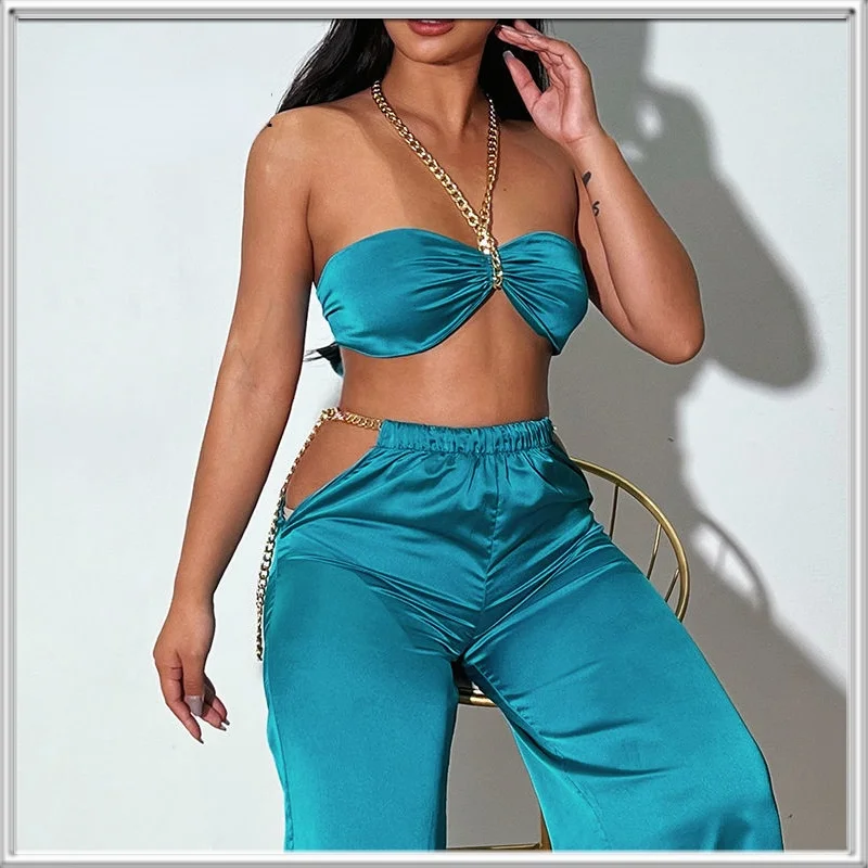 Lady Chain Halter Wide Leg Pants Sexy Set Camisole Elegant Long Pants Suit Casual Outfit 2022 Spring Women's Clothing
Lady Chain Halter Wide Leg Pants Sexy Set Camisole Elegant Long Pants Suit Casual Outfit 2022 Spring Women's Clothing