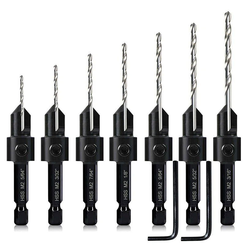 7Pack Drill Bits Set,Wood Drill Counterbore 3In1,Three 82-Degree Chamfer Cutters,M2 Counterbore Cutting Depth Adjustable
7Pack Drill Bits Set,Wood Drill Counterbore 3In1,Three 82-Degree Chamfer Cutters,M2 Counterbore Cutting Depth Adjustable