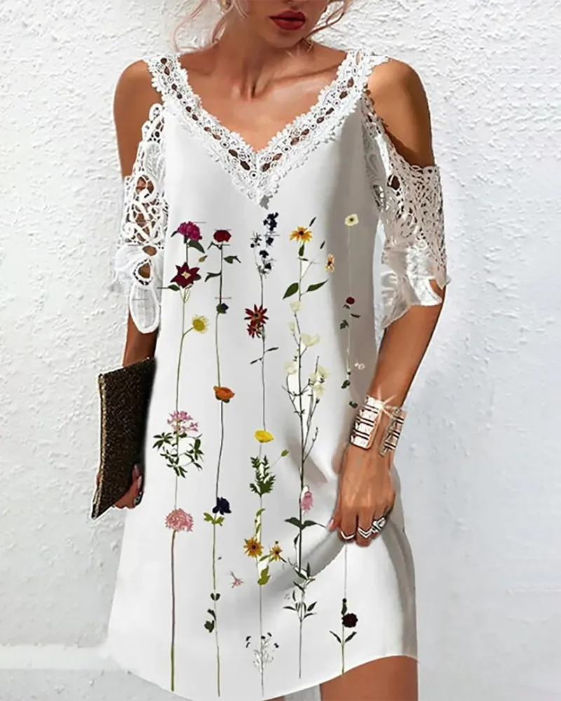 Women Dress Flower Print Sexy Lace Off-the-shoulder Casual Loose Short Sleeve V-neck Pullover Mini Short Spring And Summer Dress
Women Dress Flower Print Sexy Lace Off-the-shoulder Casual Loose Short Sleeve V-neck Pullover Mini Short Spring And Summer Dress
