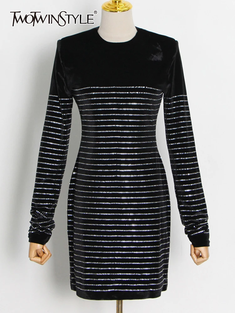 TWOTWINSTYLE Patchwork Diamond Women's Dress O Neck Long Sleeve High Waist Slimming Colorblock For Female Dresses New 2022
TWOTWINSTYLE Patchwork Diamond Women's Dress O Neck Long Sleeve High Waist Slimming Colorblock For Female Dresses New 2022