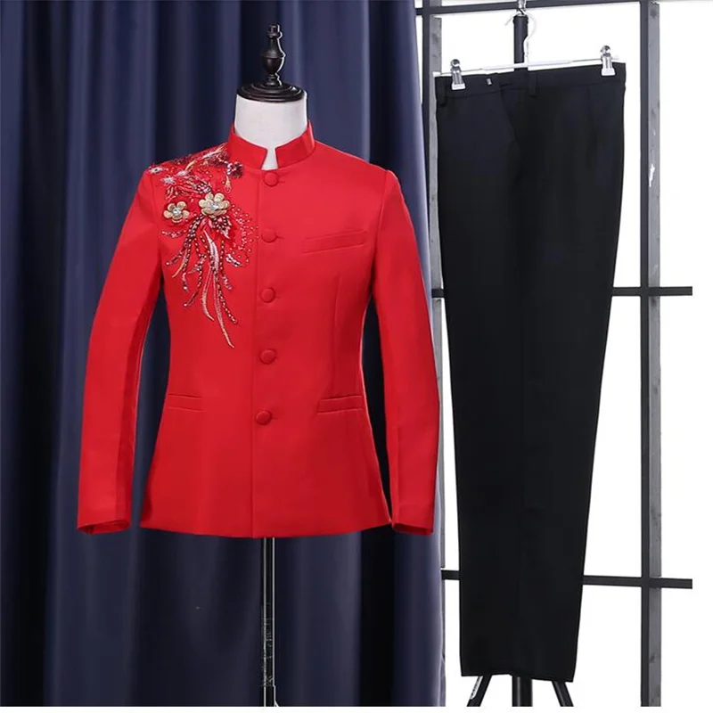 Singer stage clothing for men groom suit set with pants Chinese tunic suit mens wedding suits costume formal dress stand collar
Singer stage clothing for men groom suit set with pants Chinese tunic suit mens wedding suits costume formal dress stand collar