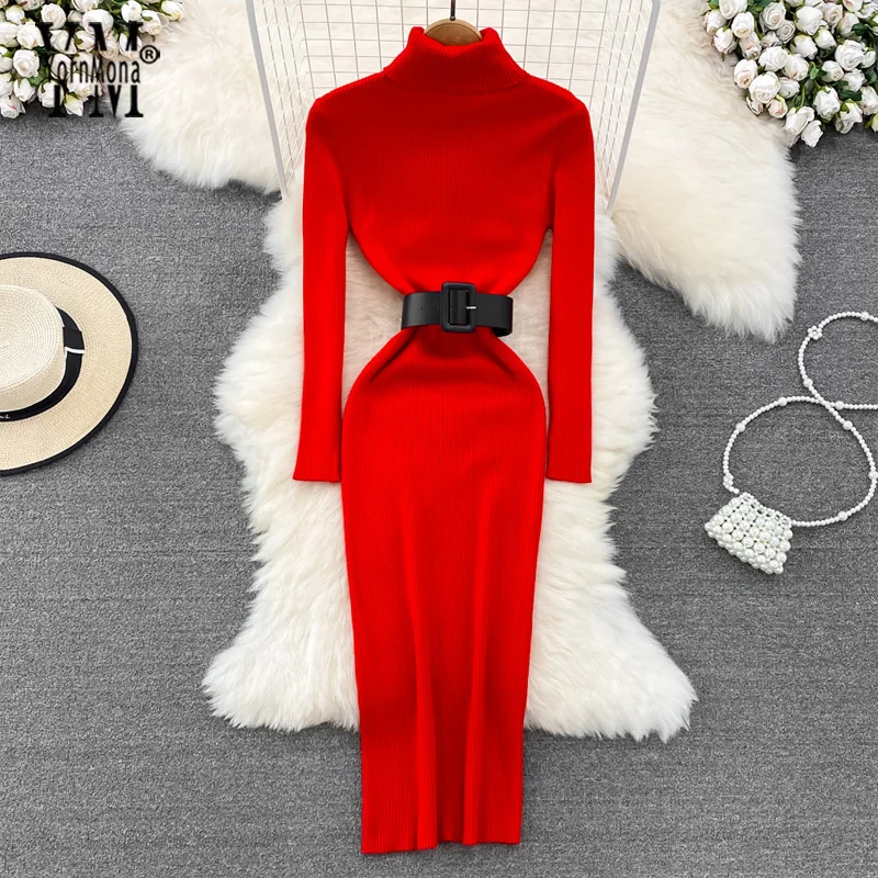 YornMona Autumn Winter Basic Turtleneck Knitted Women Dress Elegant Belt Robe Slim Elastic Wrap Hips Bodycon Long Sweater Dress
YornMona Autumn Winter Basic Turtleneck Knitted Women Dress Elegant Belt Robe Slim Elastic Wrap Hips Bodycon Long Sweater Dress