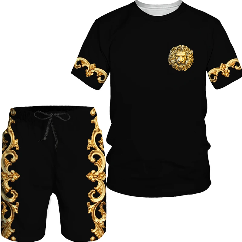 Summer Suits With Shorts Man Sets Golden Lion Pattern Printed branded tracksuit Oversized T Shirt Shorts Men Shorts outfits Sets
Summer Suits With Shorts Man Sets Golden Lion Pattern Printed branded tracksuit Oversized T Shirt Shorts Men Shorts outfits Sets