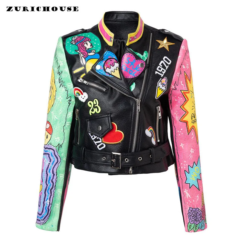 ZURICHOUSE Fashion Hit Color Graffiti Print PU Leather Jacket Women Streetwear Slim Stand Collar Zipper Locomotive Coat Femme
ZURICHOUSE Fashion Hit Color Graffiti Print PU Leather Jacket Women Streetwear Slim Stand Collar Zipper Locomotive Coat Femme