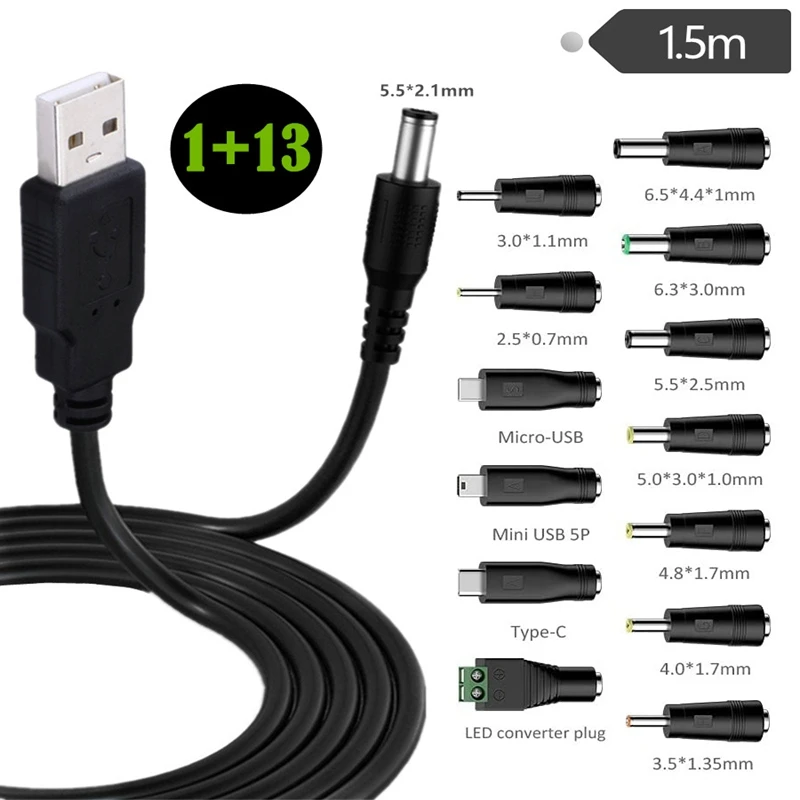 USB to DC 5.5x2.1mm Power Cable+DC 3.5x1.35mm 4.0x1.7mm Type-C Mini Micro To DC 5.5x2.1 Female Barrel Jack Power Plug Connector
USB to DC 5.5x2.1mm Power Cable+DC 3.5x1.35mm 4.0x1.7mm Type-C Mini Micro To DC 5.5x2.1 Female Barrel Jack Power Plug Connector