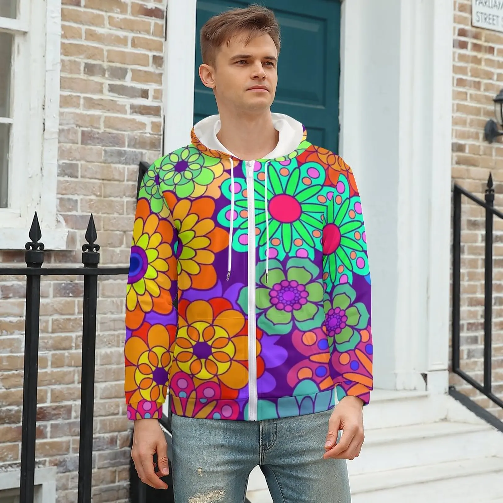 Retro Hippy Flowers Hoodie Flower Power Print Autumn Hoodies Streetwear For Men Zip Up Hoodie For Men Plus Size
Retro Hippy Flowers Hoodie Flower Power Print Autumn Hoodies Streetwear For Men Zip Up Hoodie For Men Plus Size