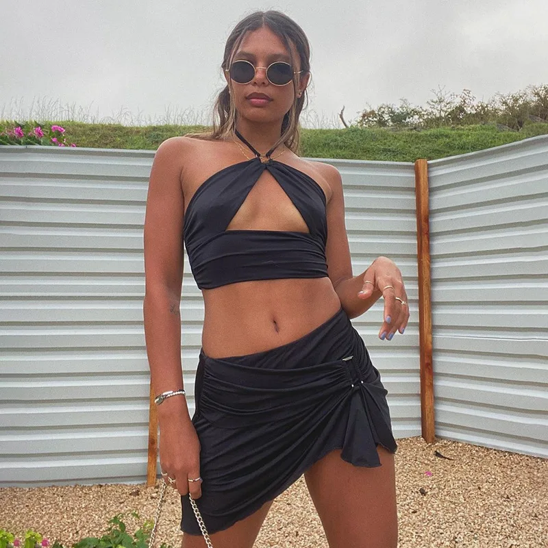 Summer Dress Sets Halter Sexy Crop Top and Mini Skirts Two Piece Rave Outfit Matching Set Fashion Outfits Sleeveless Women's Set
Summer Dress Sets Halter Sexy Crop Top and Mini Skirts Two Piece Rave Outfit Matching Set Fashion Outfits Sleeveless Women's Set