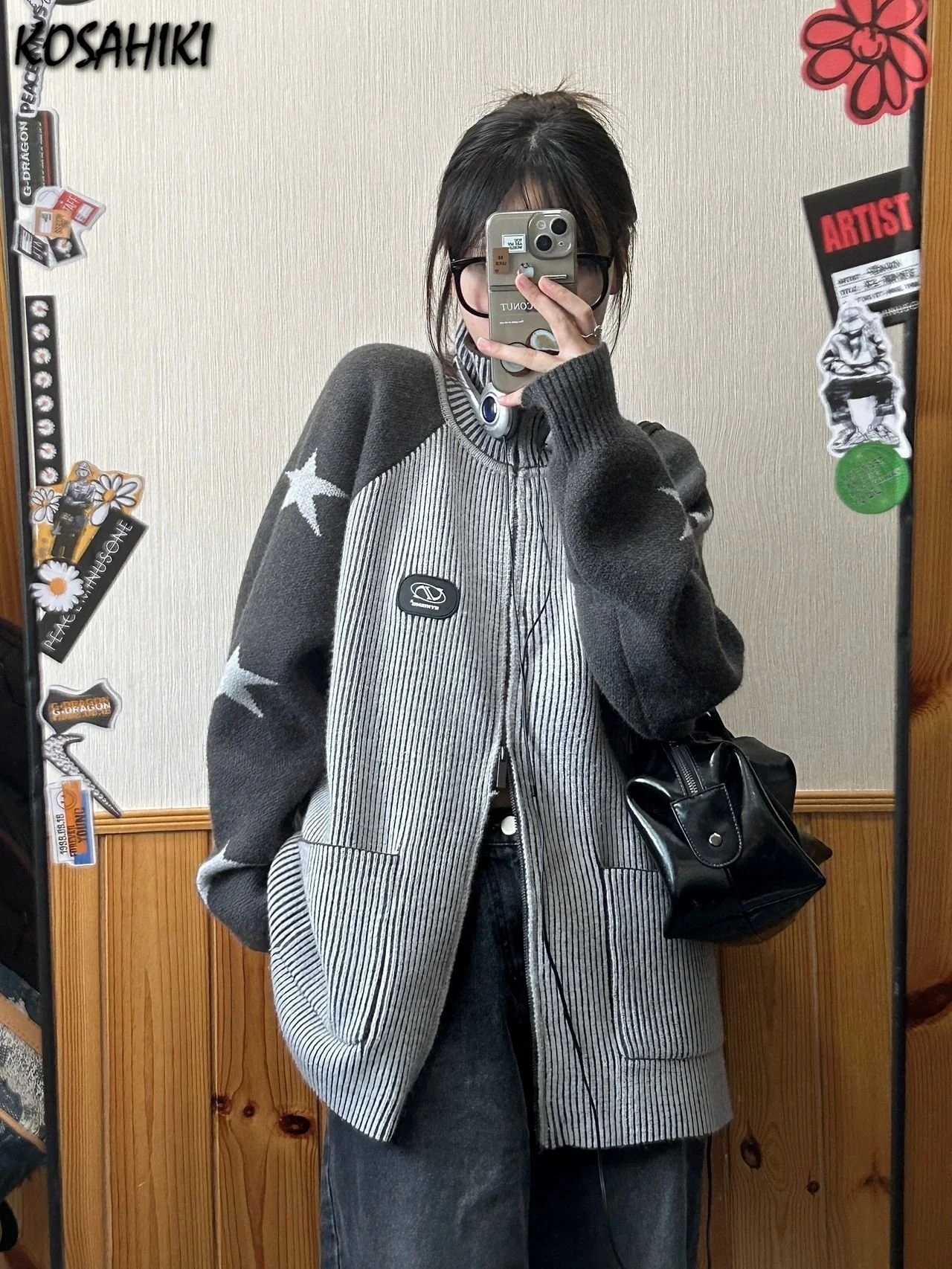 Vintage O-neck Cardigans Double Zipper Women Autumn Y2k Aesthetic Jacket Star Print Patchwork Color Sweater Korean
Vintage O-neck Cardigans Double Zipper Women Autumn Y2k Aesthetic Jacket Star Print Patchwork Color Sweater Korean