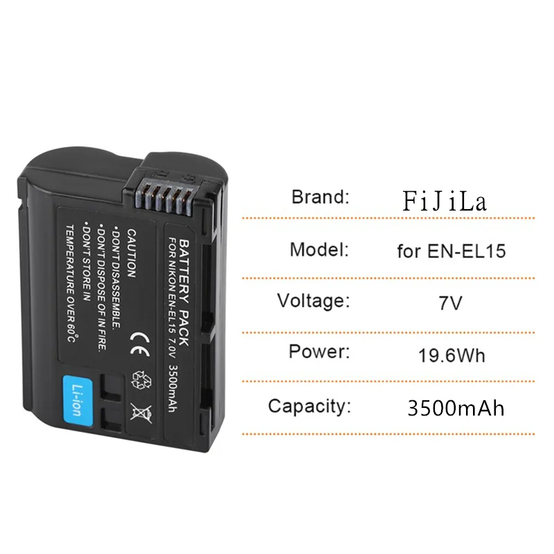 3500mAh EN-EL15 EN-EL15a Battery for Nikon D7000 D7100 D7200, D850 D750 Nikon D7500 Battery D810 D500 D800 D610EN-EL15b Battery
3500mAh EN-EL15 EN-EL15a Battery for Nikon D7000 D7100 D7200, D850 D750 Nikon D7500 Battery D810 D500 D800 D610EN-EL15b Battery