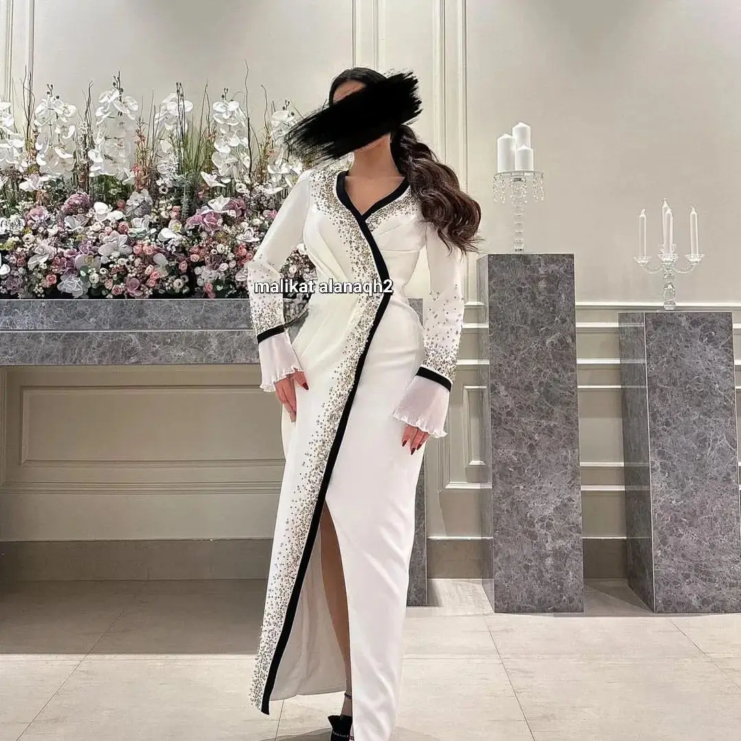 Formal Occasion Dresses Long Sleeves V Neck Beadings Saudi Arabia Women's Prom Dresses Temperament Evening Dress
Formal Occasion Dresses Long Sleeves V Neck Beadings Saudi Arabia Women's Prom Dresses Temperament Evening Dress