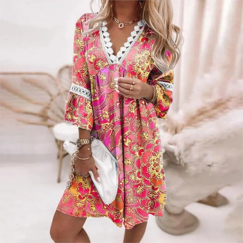 Women Summer Lace Floral Dress Elegant Pleated Long Sleeve Casual Midi VestidoFemale V Neck Loose Bohemian Beach Holiday Dresses
Women Summer Lace Floral Dress Elegant Pleated Long Sleeve Casual Midi VestidoFemale V Neck Loose Bohemian Beach Holiday Dresses