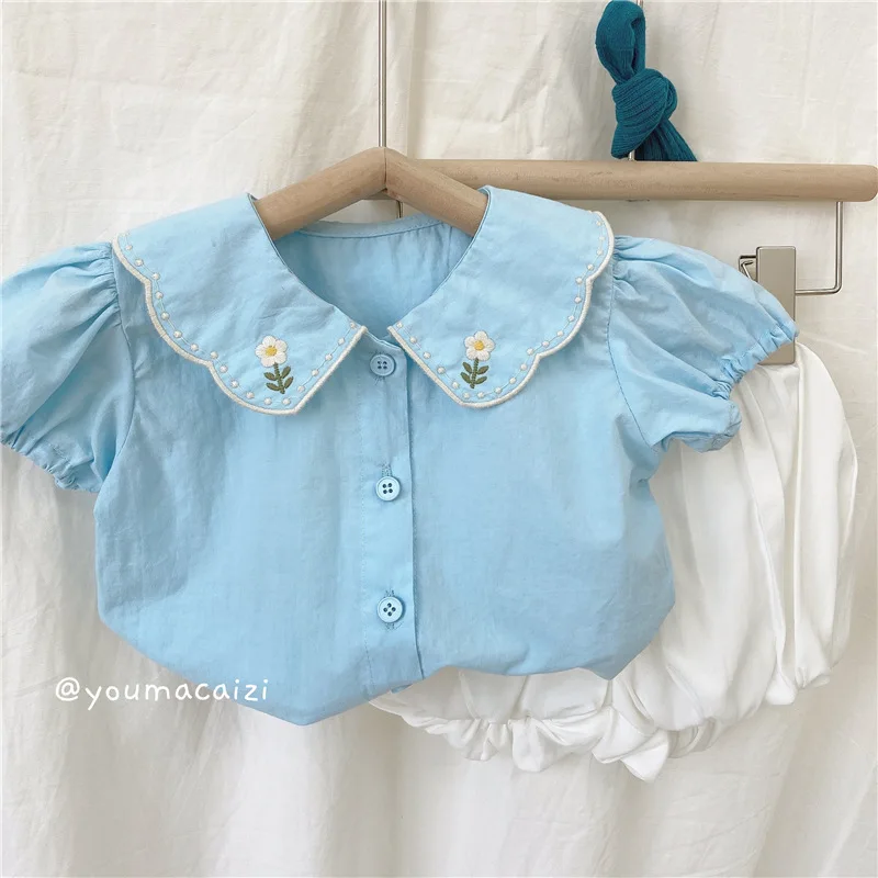 Children's Clothing Embroidery Flower Collar Girls Blue Shirt Baby Short Sleeve Top
Children's Clothing Embroidery Flower Collar Girls Blue Shirt Baby Short Sleeve Top