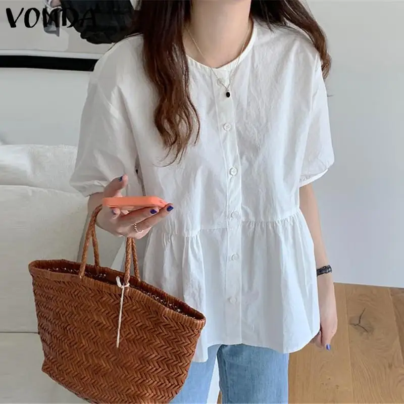 Summer Shirts VONDA Women Solid Color Pleated Blouses Ladies Casual Short Sleeve Button Up Blusas Femininas Elegant Holiday Tops
Summer Shirts VONDA Women Solid Color Pleated Blouses Ladies Casual Short Sleeve Button Up Blusas Femininas Elegant Holiday Tops