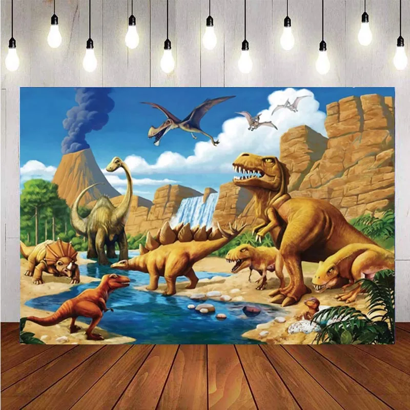 

Dinosaur World Park Backdrop Tropical Jungle Safari Baby Shower Kids Birthday Party Photography Background For Photo Studio Prop