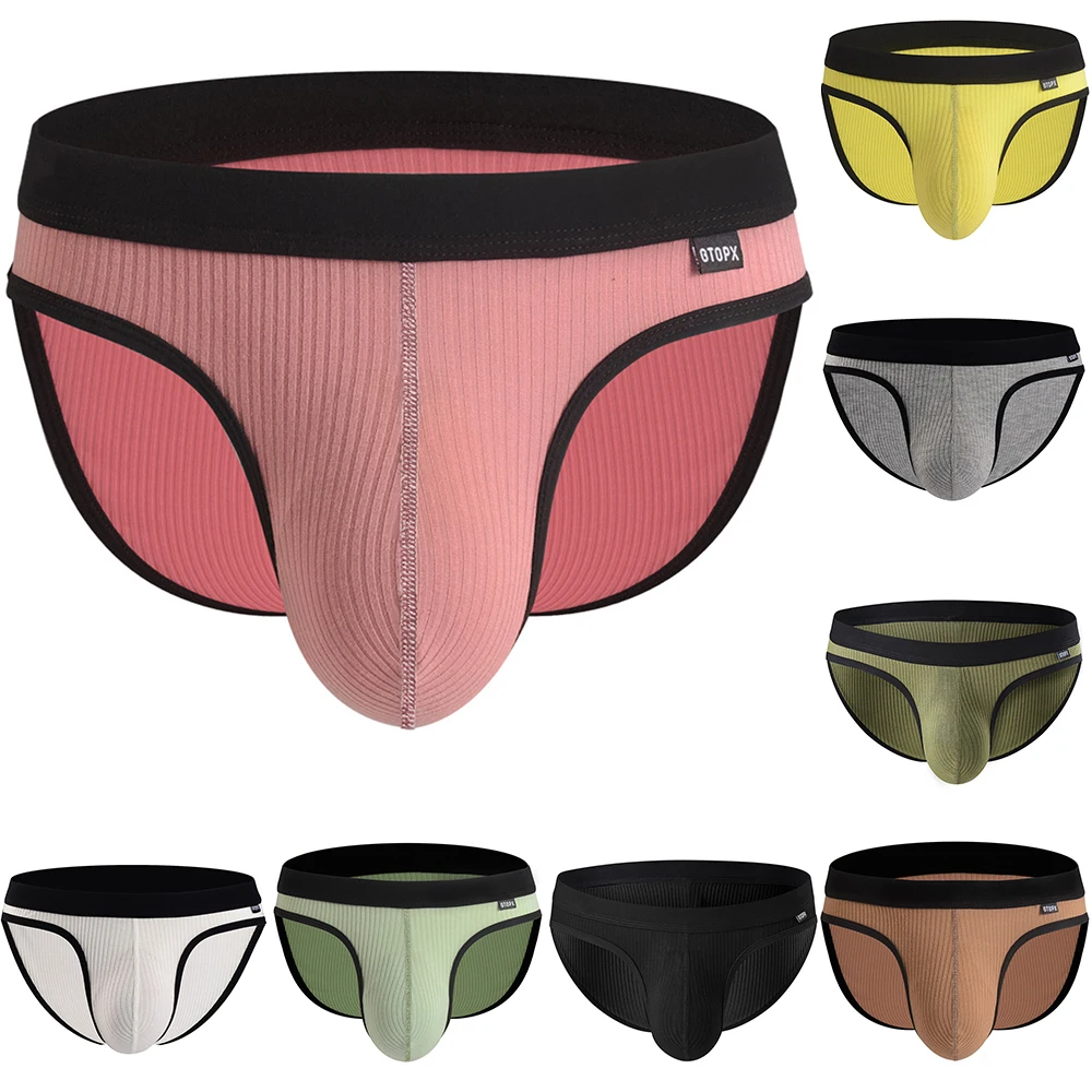 

Men Soft Panties Ribbed Striped Underwear Man Bulge Pouch Underpants Elastic Waist Briefs Male Breathable Low Rise Knickers