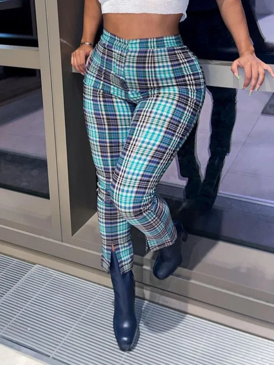 LW Plaid Print Front Split Pants Women Casual Fashion Streetwears High-waist Elastic Waist Stretch Trousers
LW Plaid Print Front Split Pants Women Casual Fashion Streetwears High-waist Elastic Waist Stretch Trousers