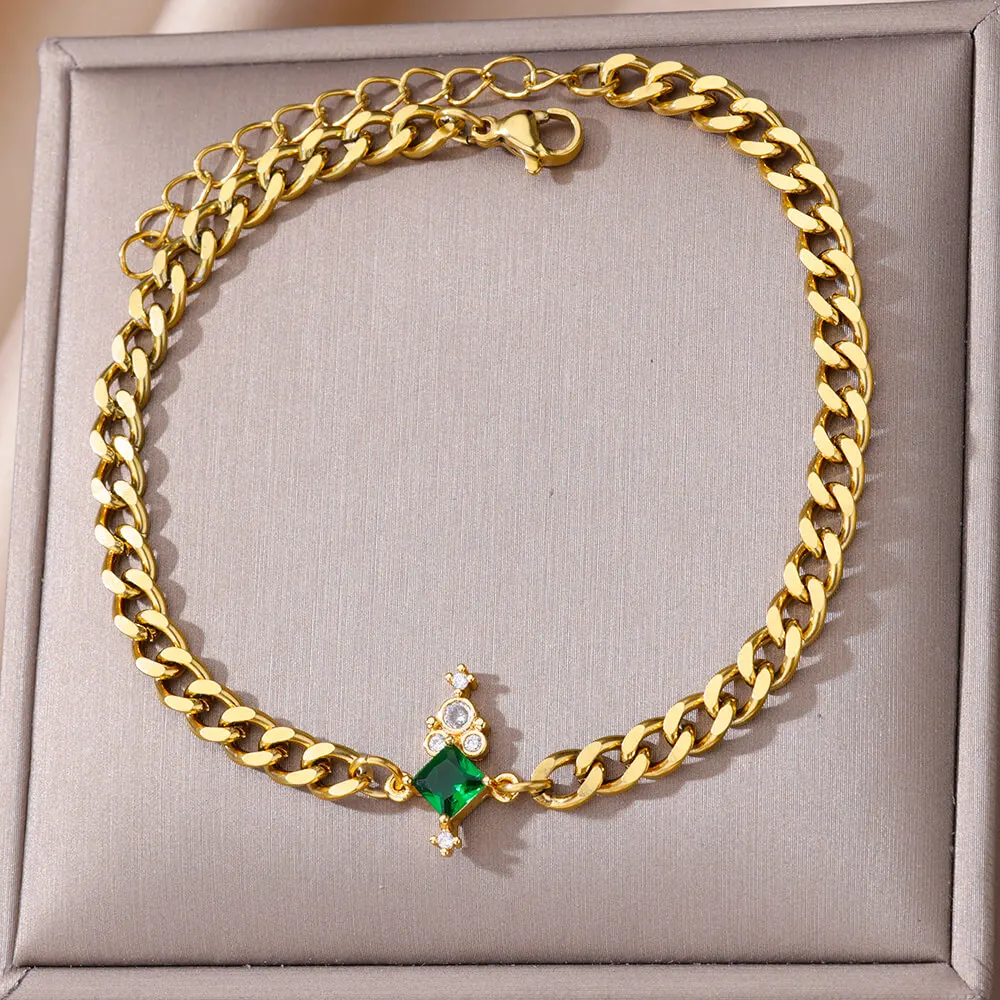 Green Zircon Anklets For Women Gold Color Stainless Steel Anklet Boho Female Leg Bracelet Summer Beach Accessories Jewelry Gift
Green Zircon Anklets For Women Gold Color Stainless Steel Anklet Boho Female Leg Bracelet Summer Beach Accessories Jewelry Gift